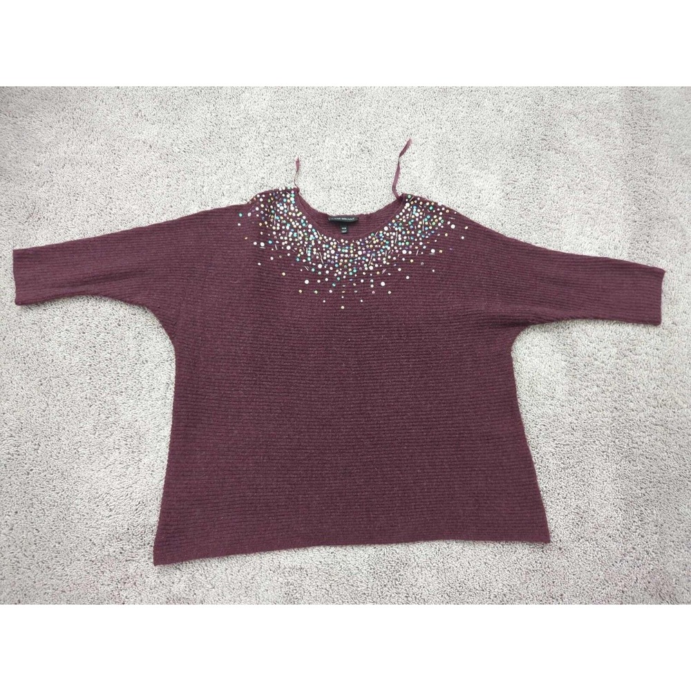 Lane Bryant Pullover Sweater Womens 18/20 Plus Purple Sequin Batwing‎ 3/4 Sleeve